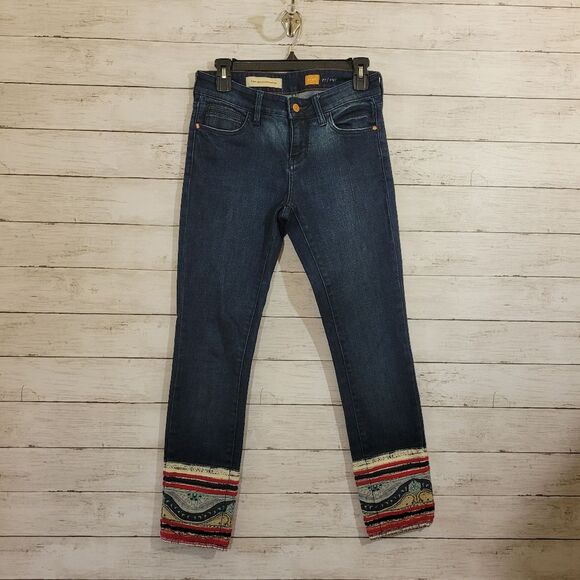 Pilcro And The Letterpress Jeans Anthropologie Crop Patchwork Hem Size 26 - Picture 15 of 16